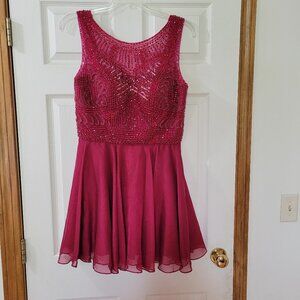 Sherri Hill Cranberry Red Beaded Formal Sleeveless Dress Size 14 NWOT